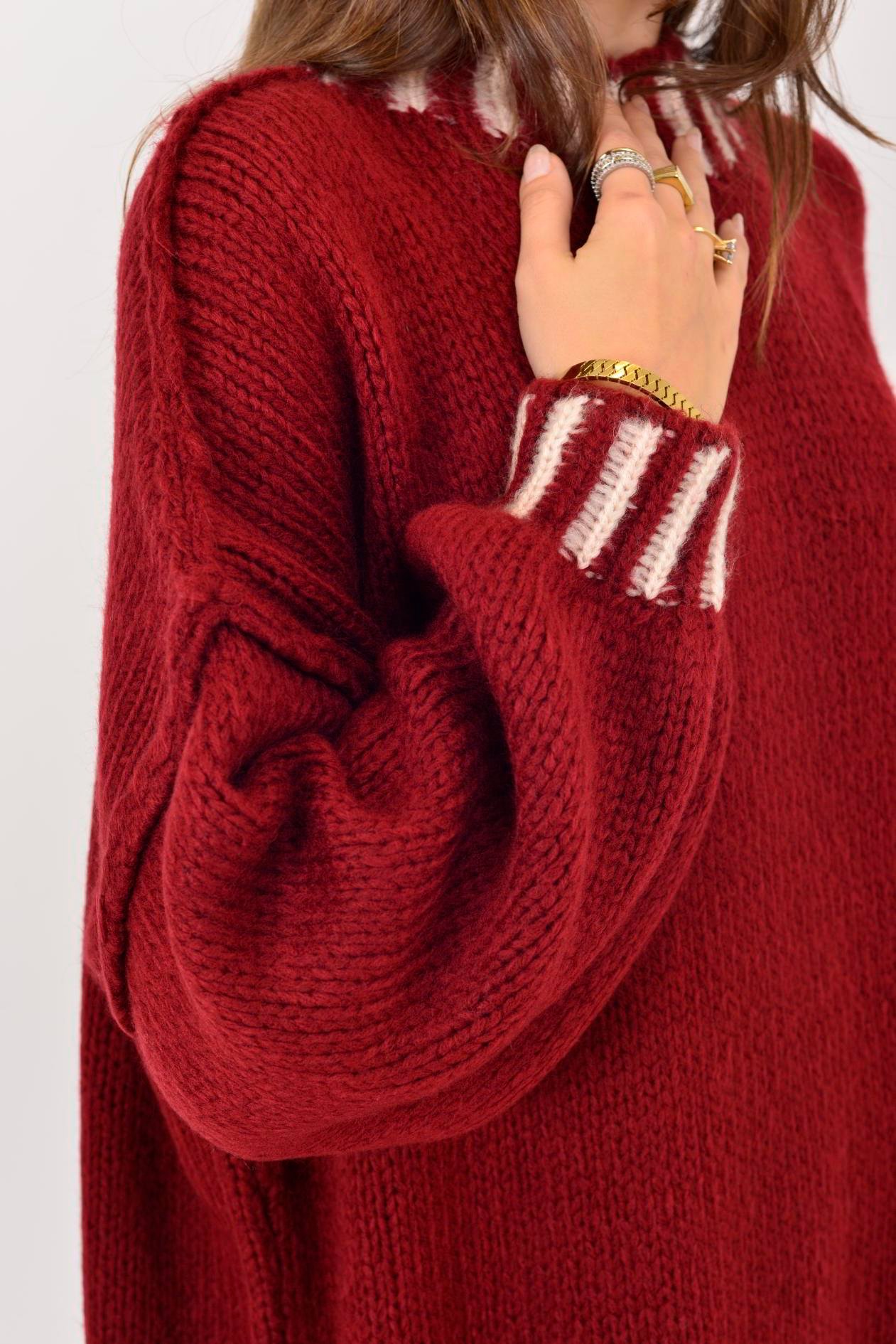 İtalyan Balıkçı Yaka Kazak - BORDO