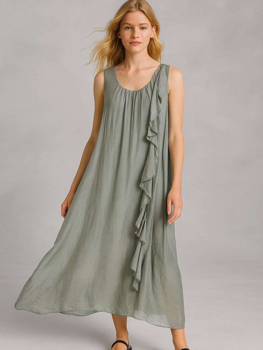 İtalyan İpek Elbise - HAKİ