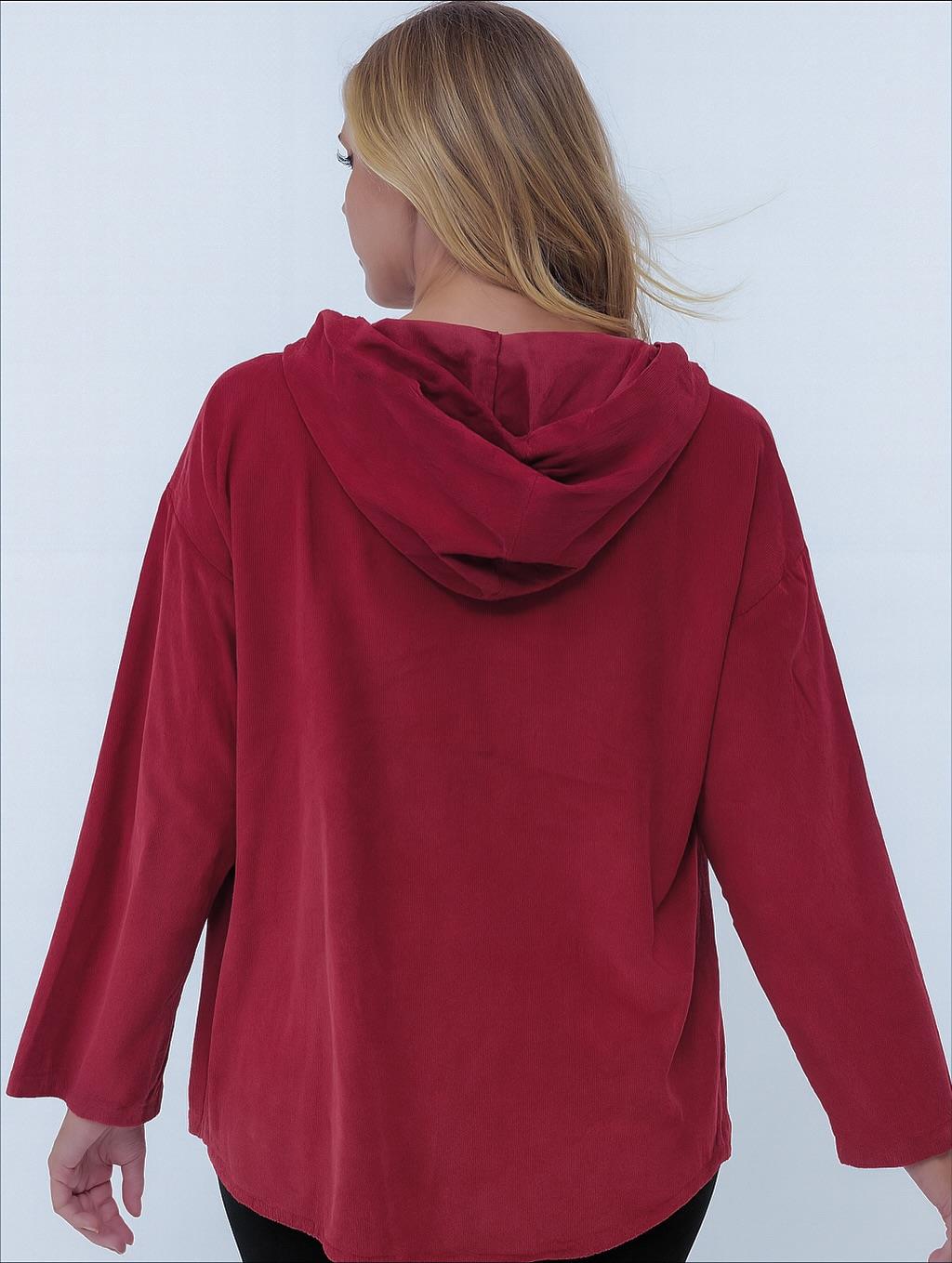 İtalyan Kadife Kapüşonlu Ceket - BORDO