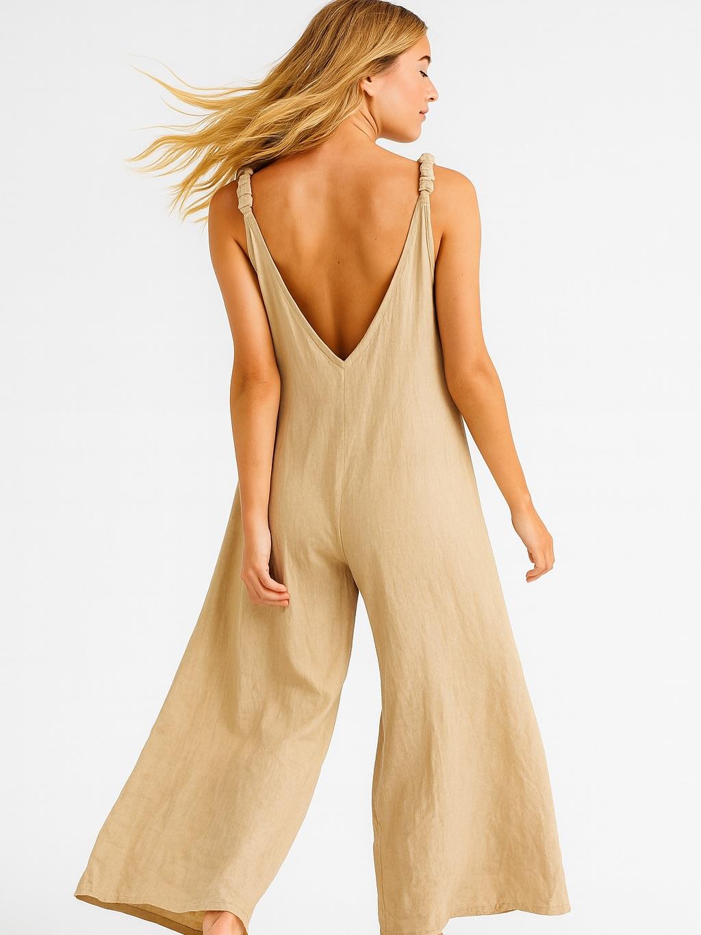 İtalyan Keten Tulum - BEJ