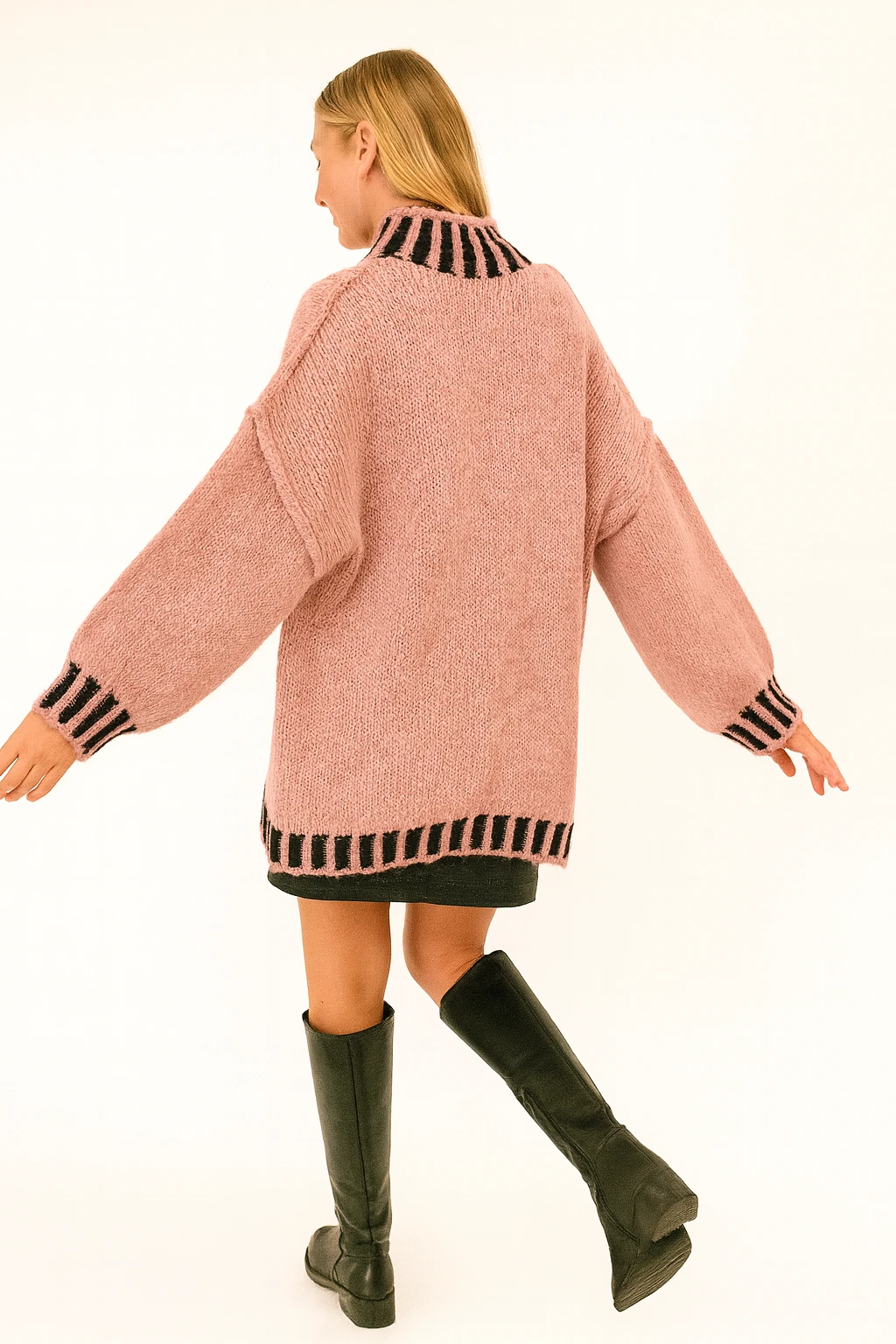 İtalyan Balıkçı Yaka Kazak - PEMBE