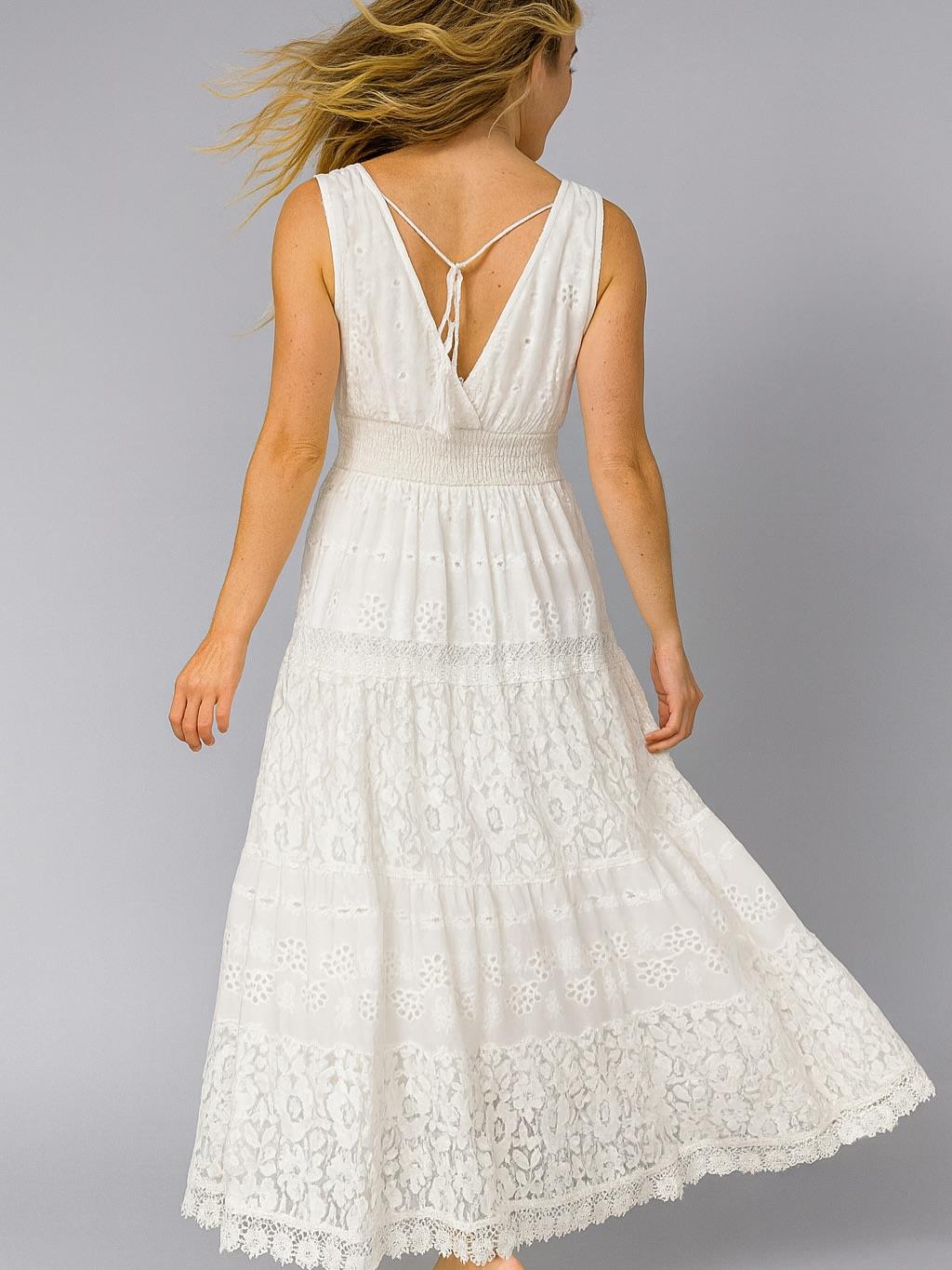 İtalyan Dantel Ponponlu Elbise - BEYAZ