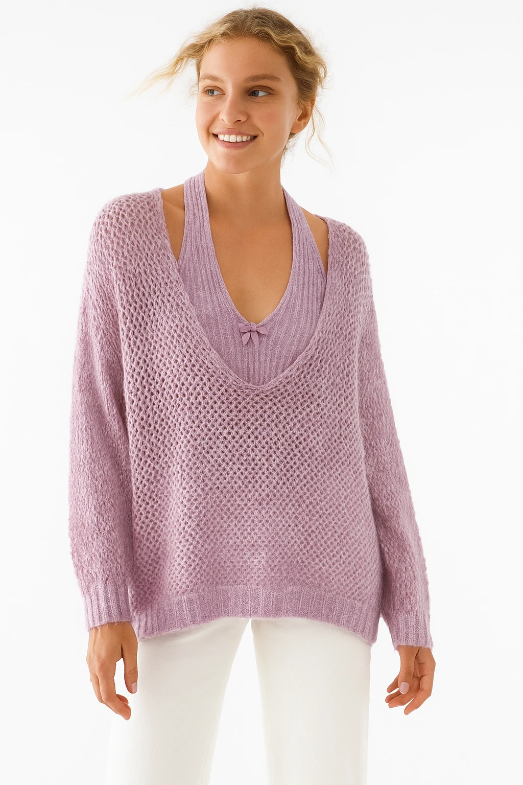 İtalyan İkili Triko Takım Bluz - LİLA