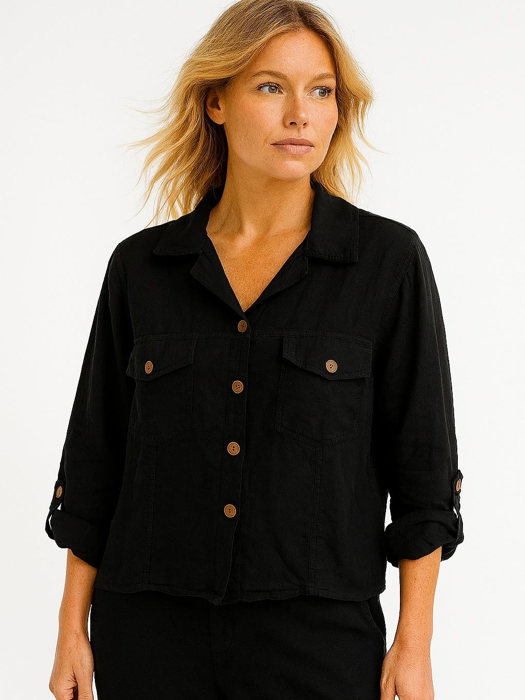 İtalyan Keten Gömlek - SİYAH