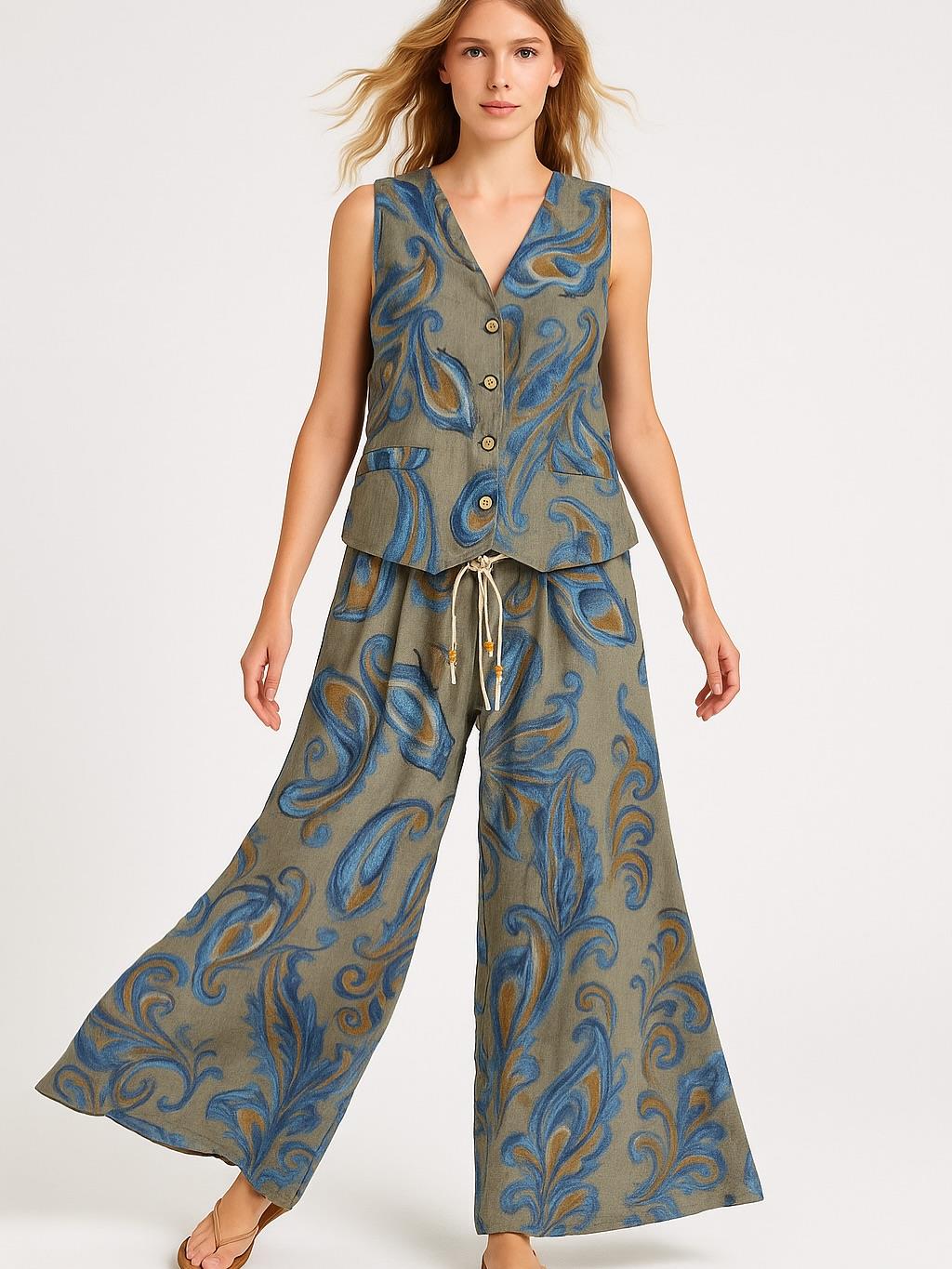 İtalyan Keten Yelek Takım - VİZON