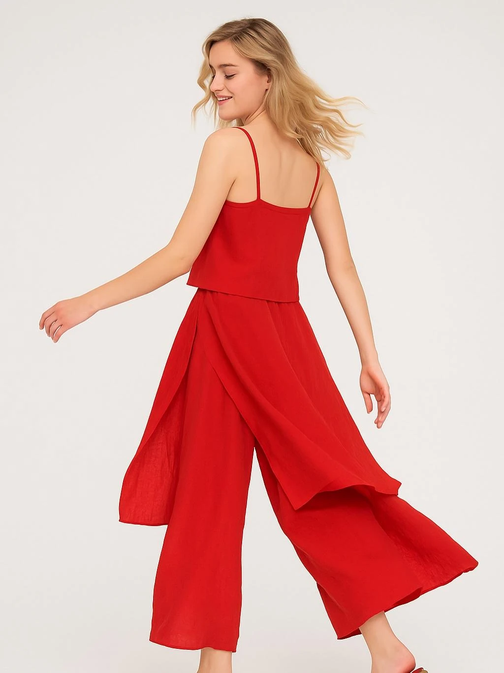 İtalyan Keten Kapaklı Pantolon - KIRMIZI