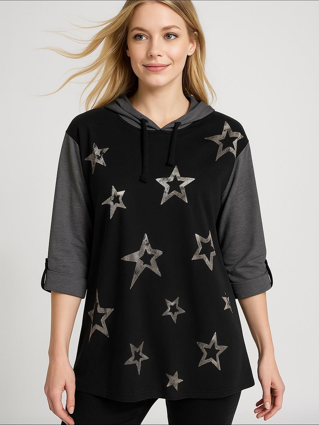 İtalyan Yıldız Desen Nubuk Bluz - SİYAH