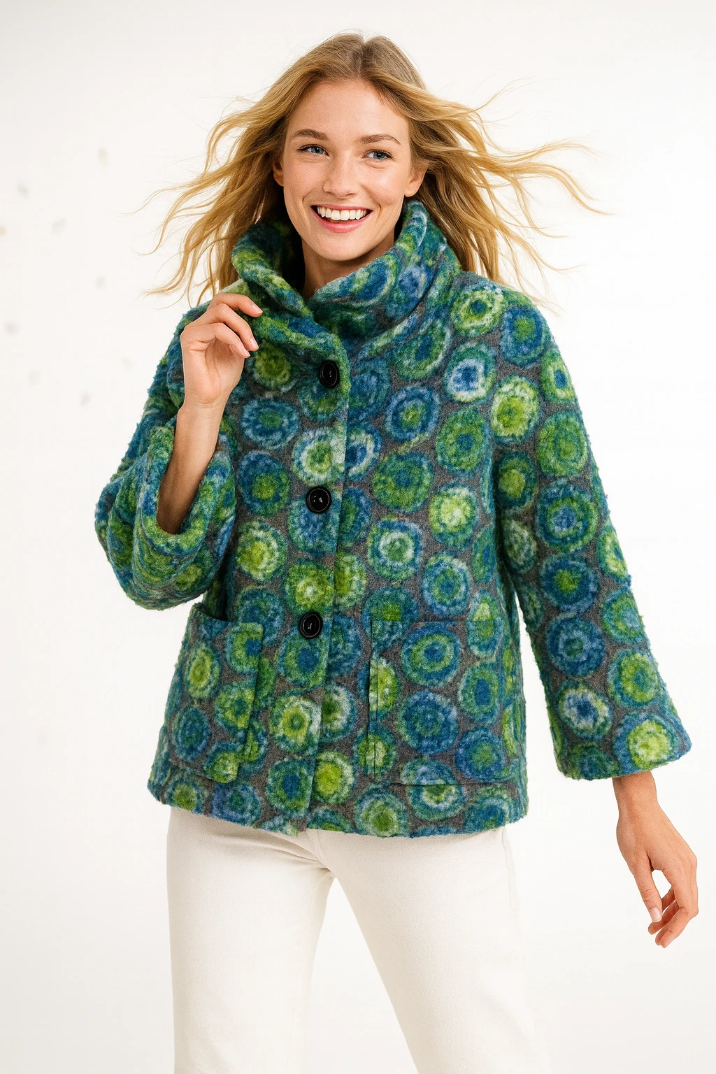 İtalyan Cep Detaylı Keçe Ceket - YEŞİL