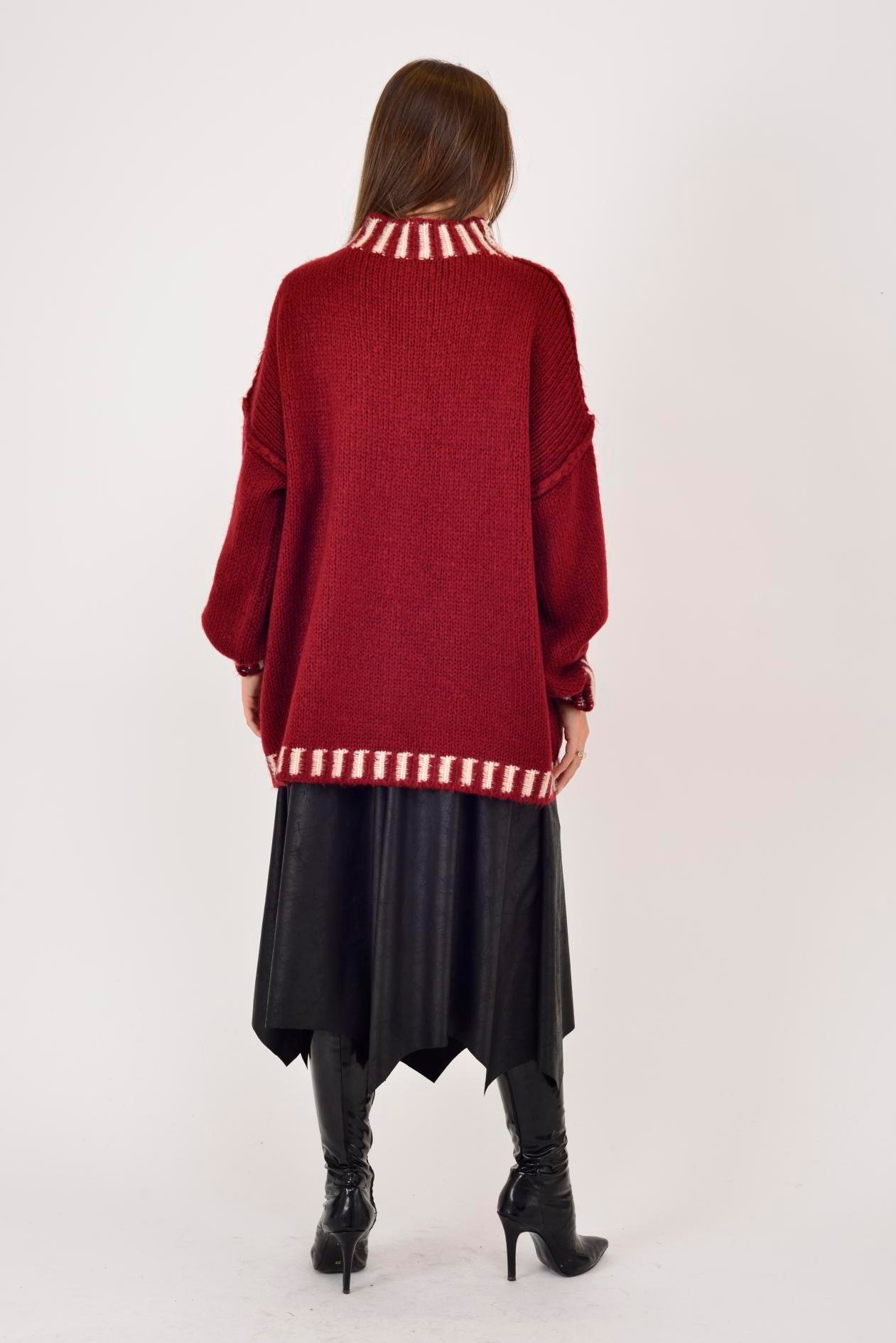 İtalyan Balıkçı Yaka Kazak - BORDO