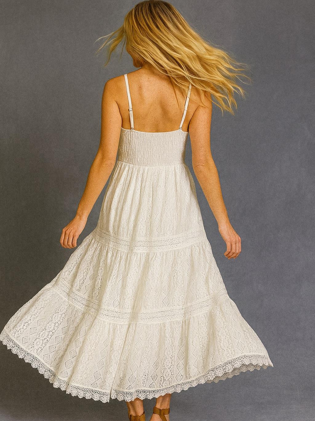 İtalyan Dantel Elbise - BEYAZ