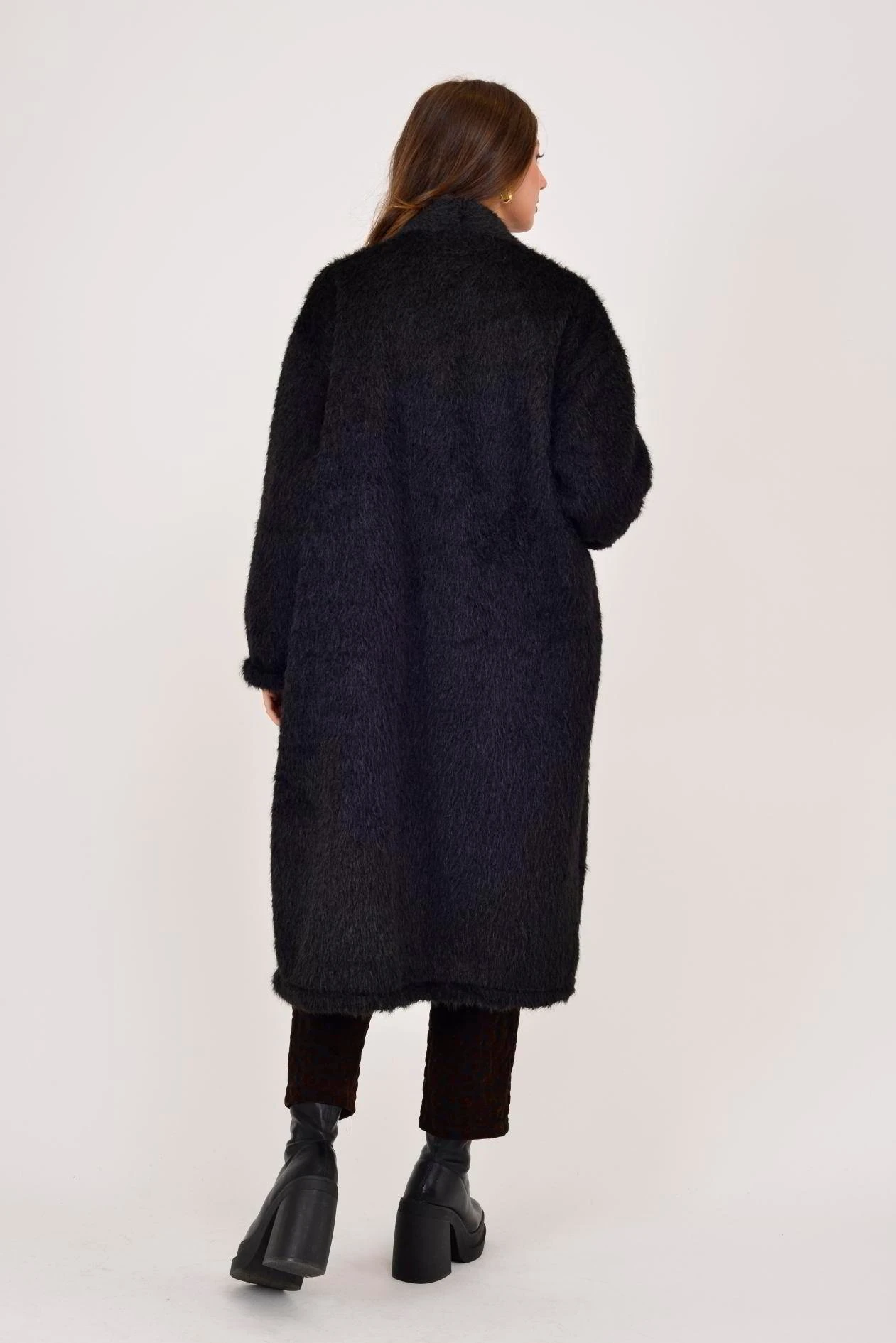 İtalyan Cep Detaylı Keçe Kaban - SİYAH