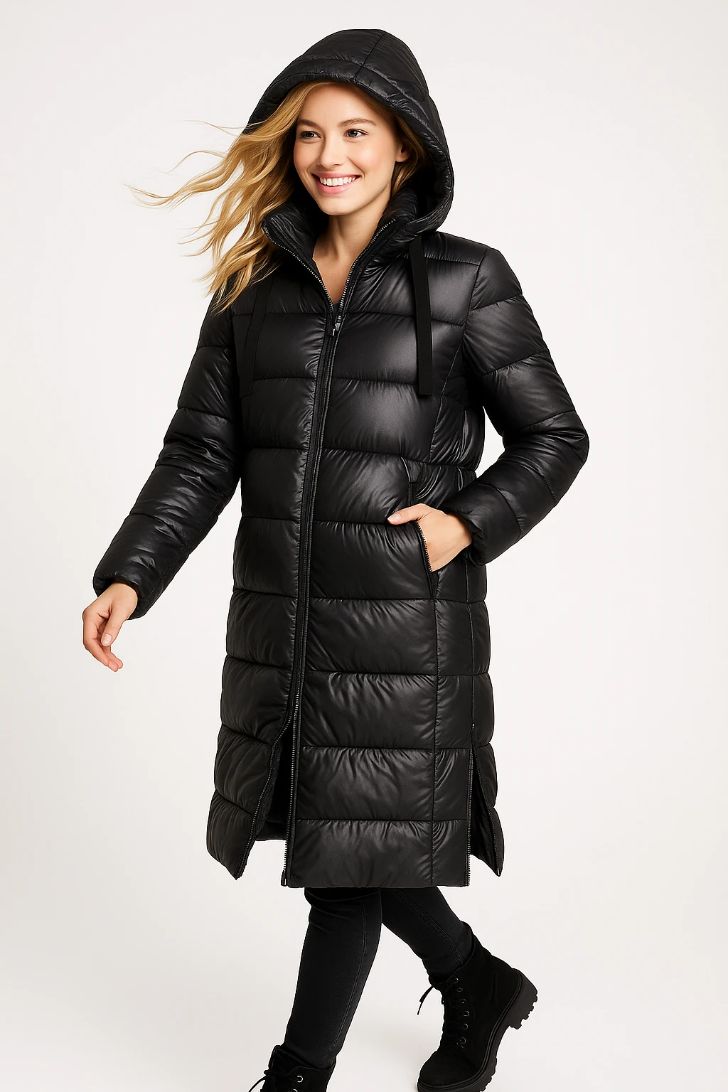 İtalyan Kapüşonlu Fermuar Detaylı Mont - SİYAH