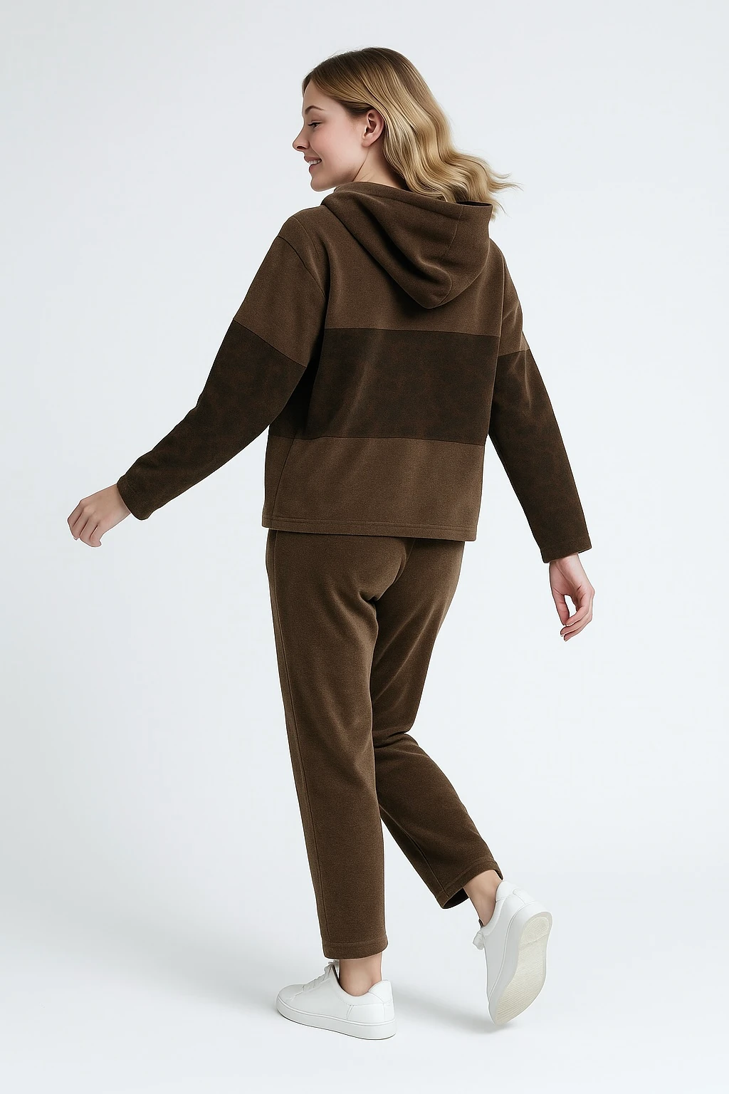 İtalyan Leopar Detaylı Kadife Takım - KAHVERENGİ