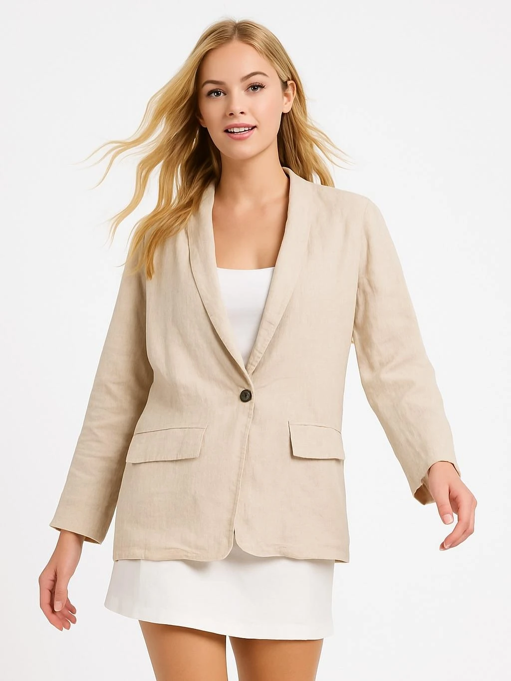 İtalyan Keten Düğmeli Ceket - BEJ