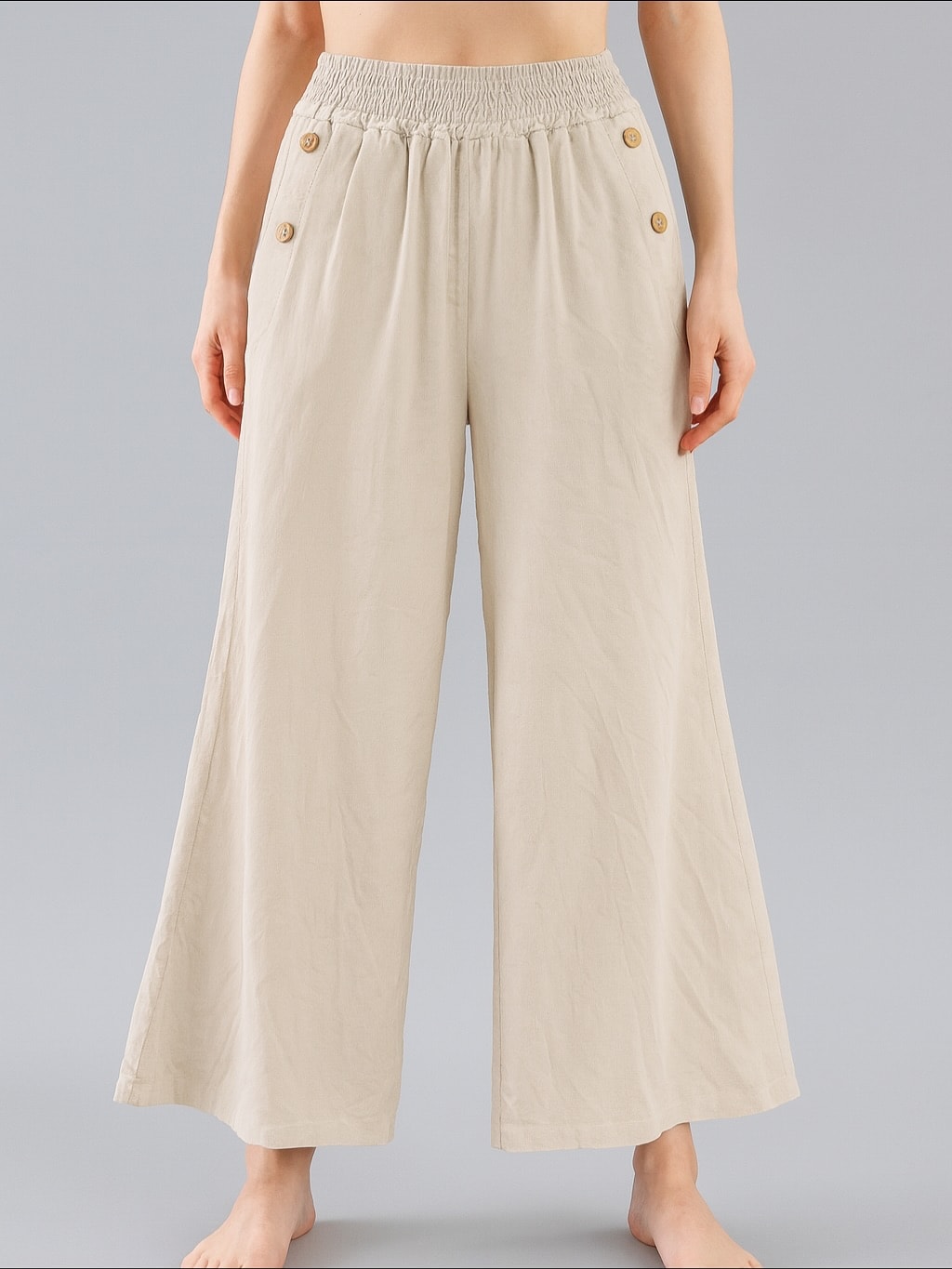 İtalyan Geniş Paça Kadife Pantolon - BEJ