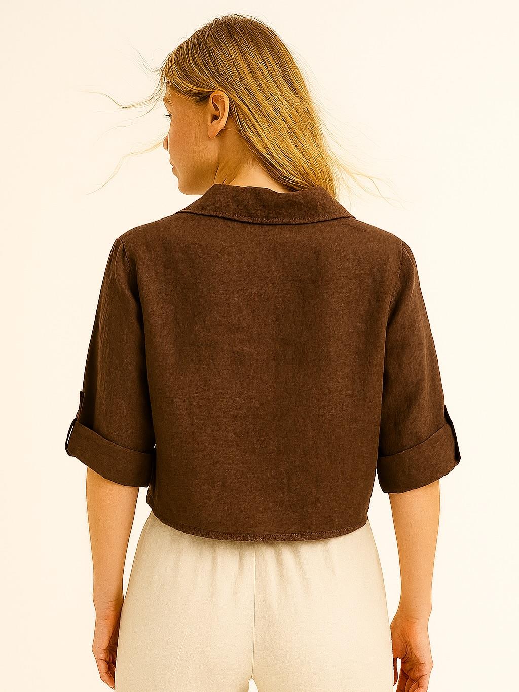 İtalyan Keten Gömlek - KAHVERENGİ