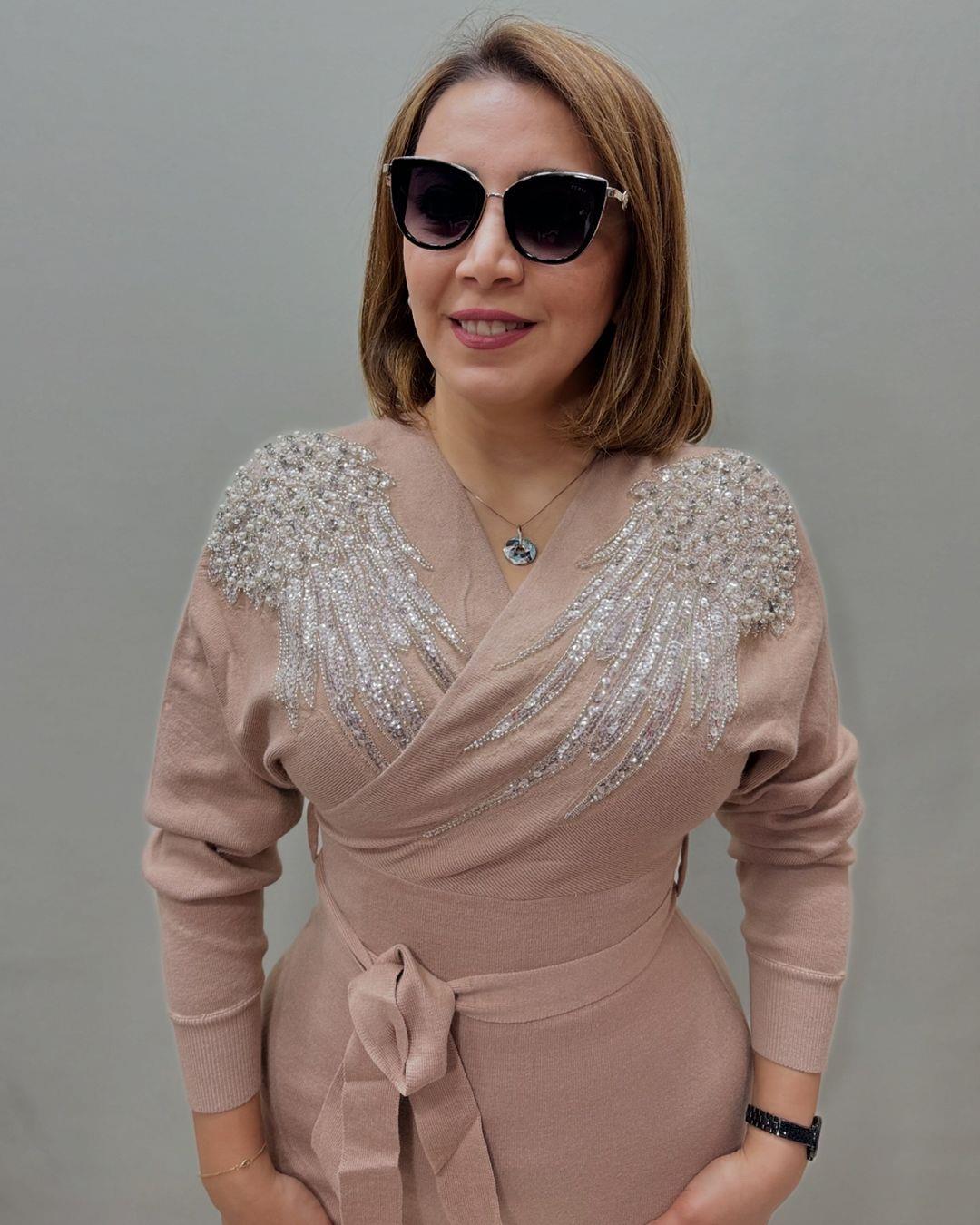 İtalyan Angora Özel Tasarım Elbise - BEJ