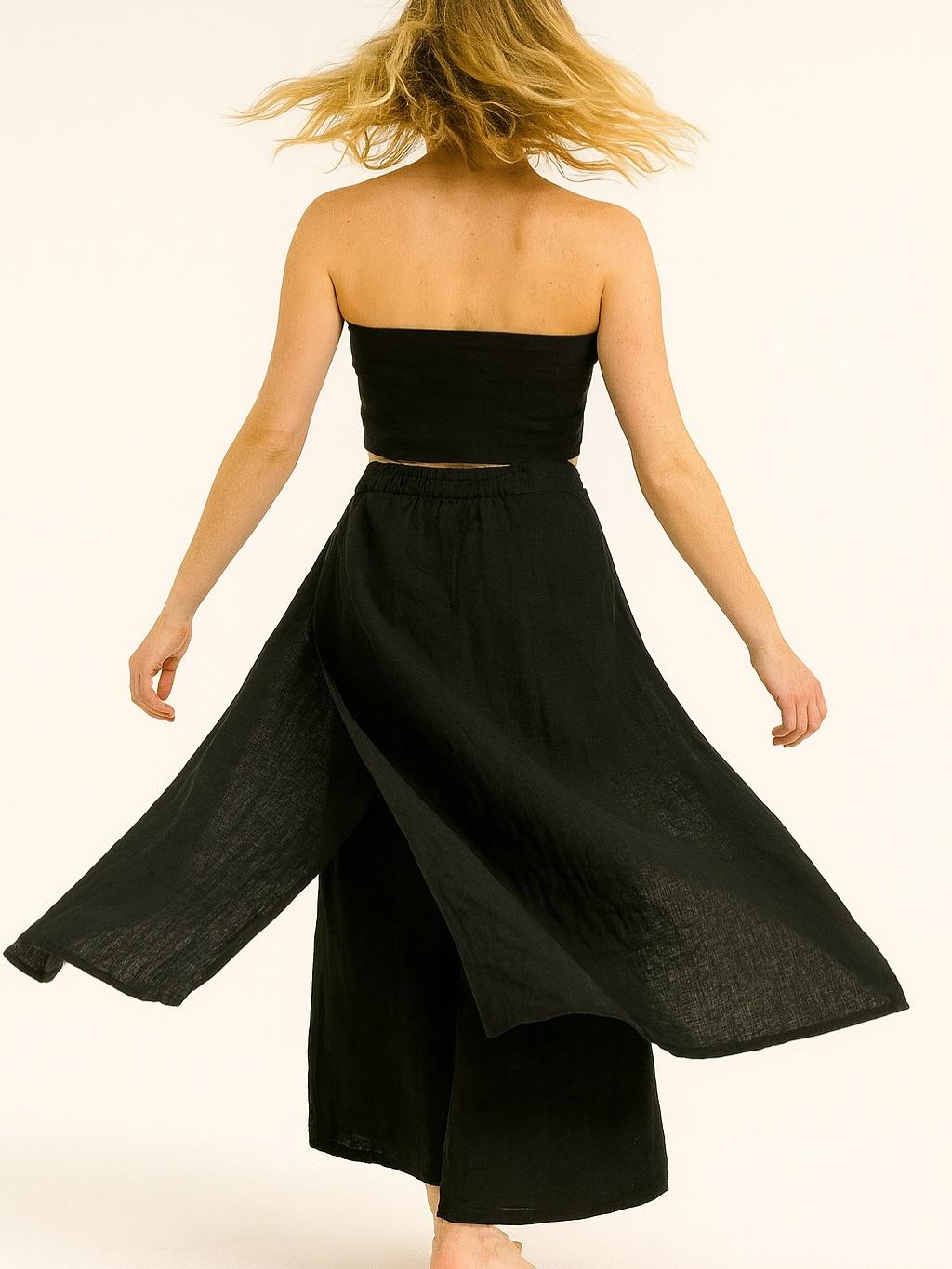 İtalyan Keten Kapaklı Pantolon - SİYAH