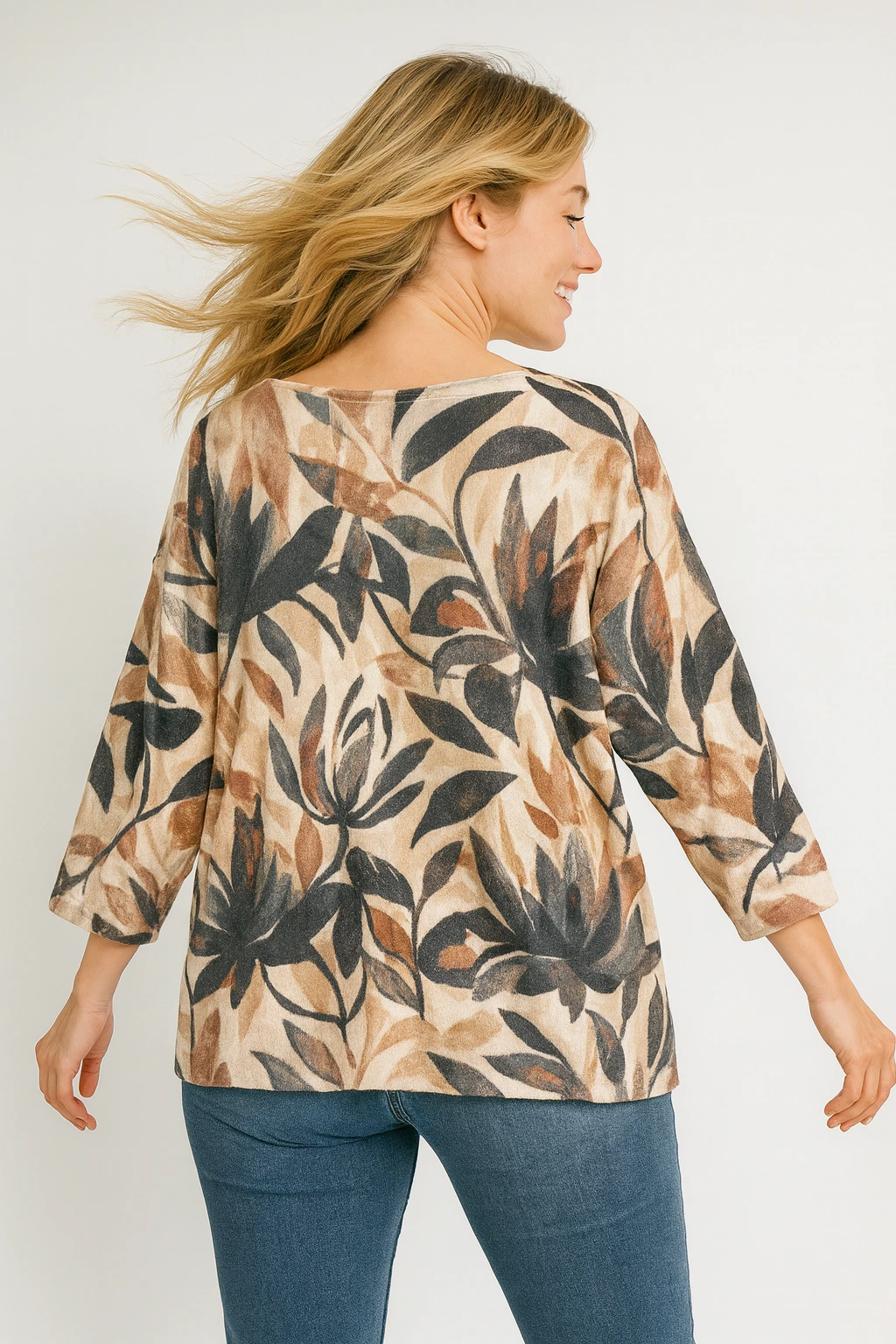 İtalyan Yaprak Desen Triko Bluz - ANTRASİT