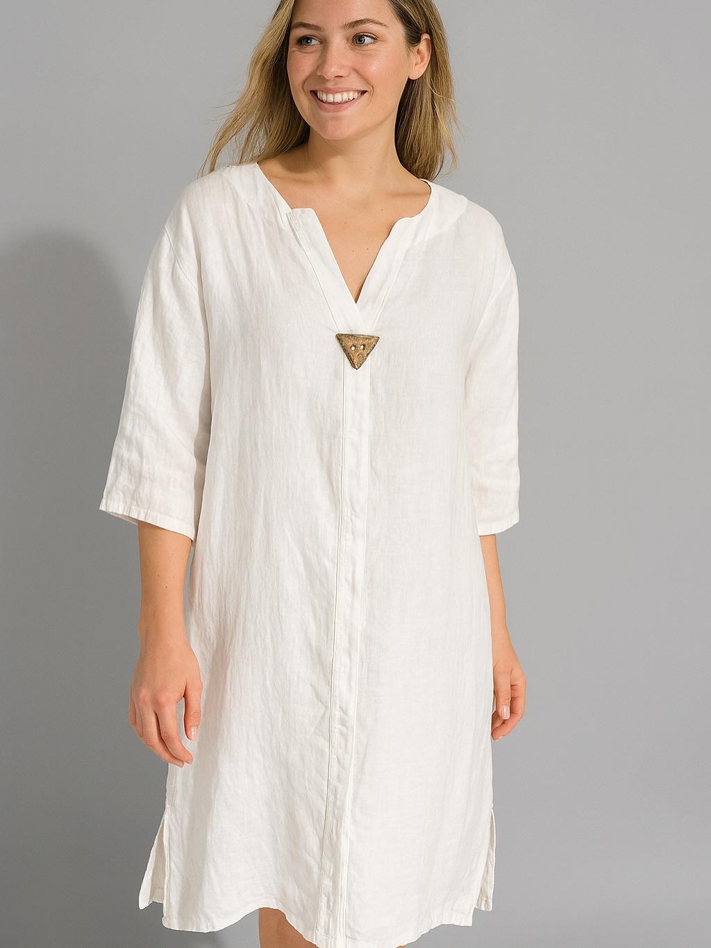 İtalyan Keten Elbise - BEYAZ