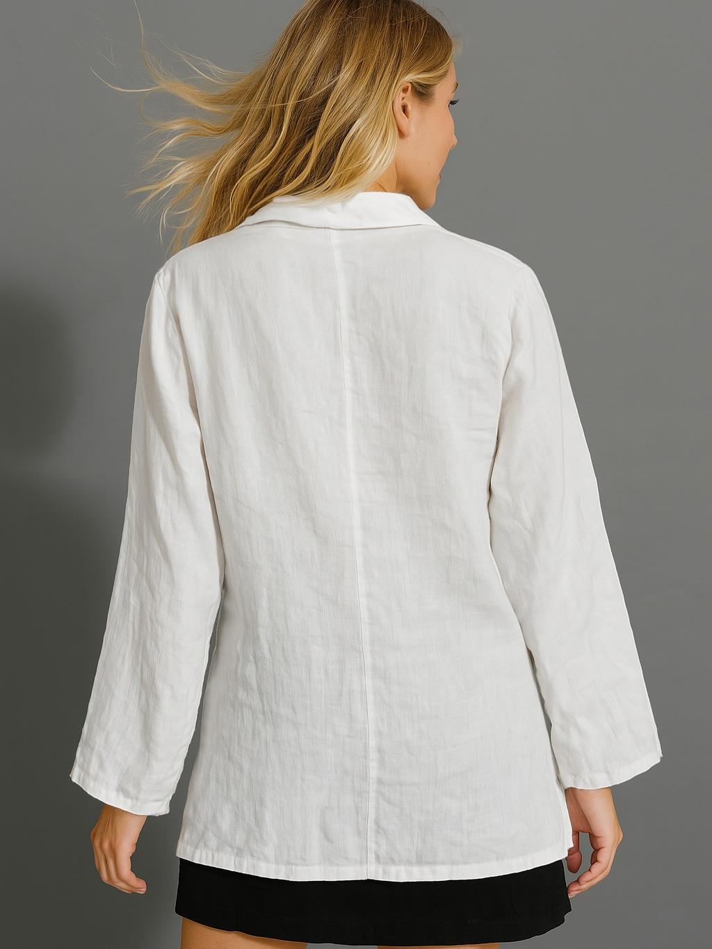 İtalyan Keten Düğmeli Ceket - BEYAZ