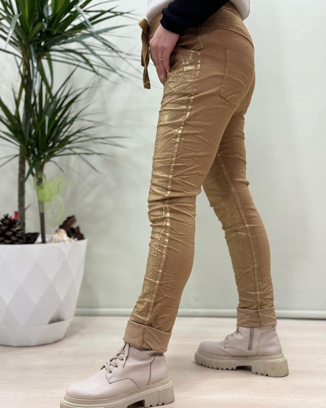 İtalyan Varak Baskılı Likralı Pantolon - ALTIN