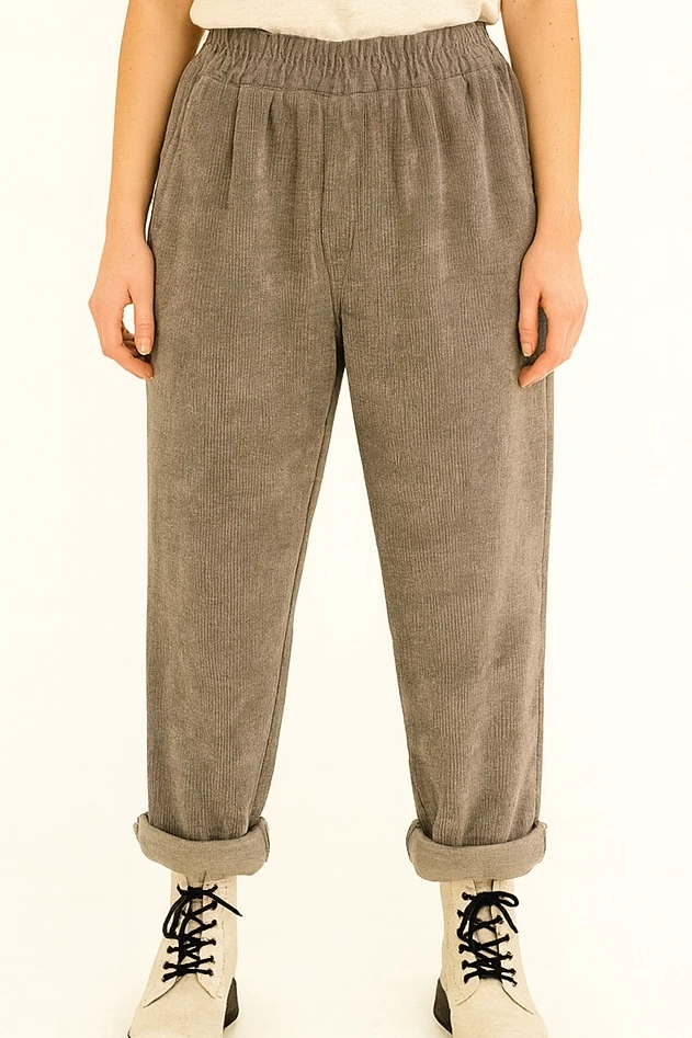 İtalyan Cep Detaylı Fitilli Kadife Pantolon - VİZON