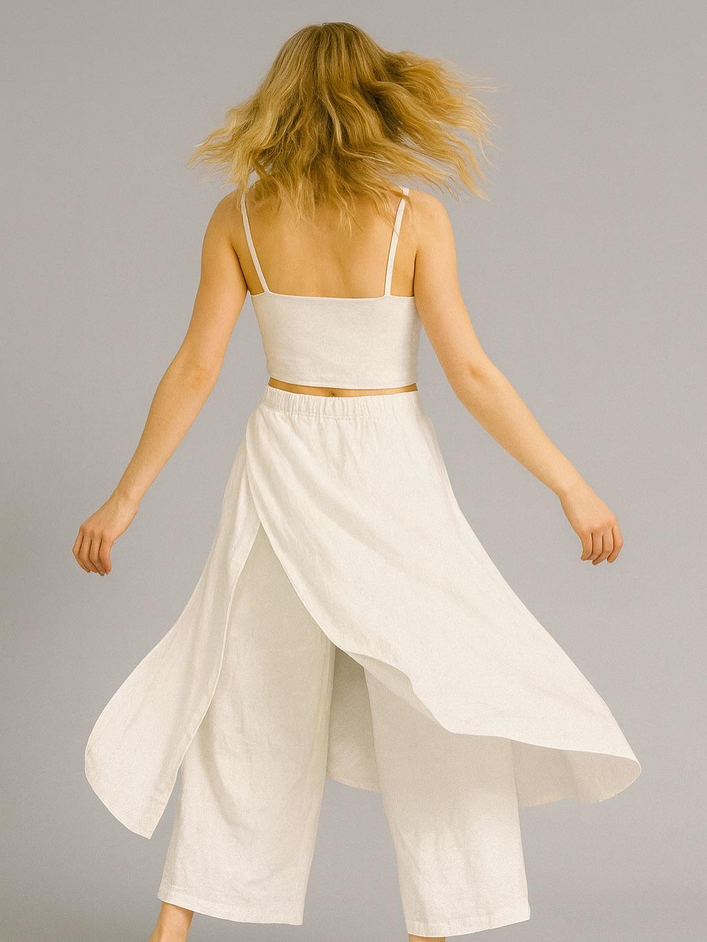 İtalyan Keten Kapaklı Pantolon - BEYAZ