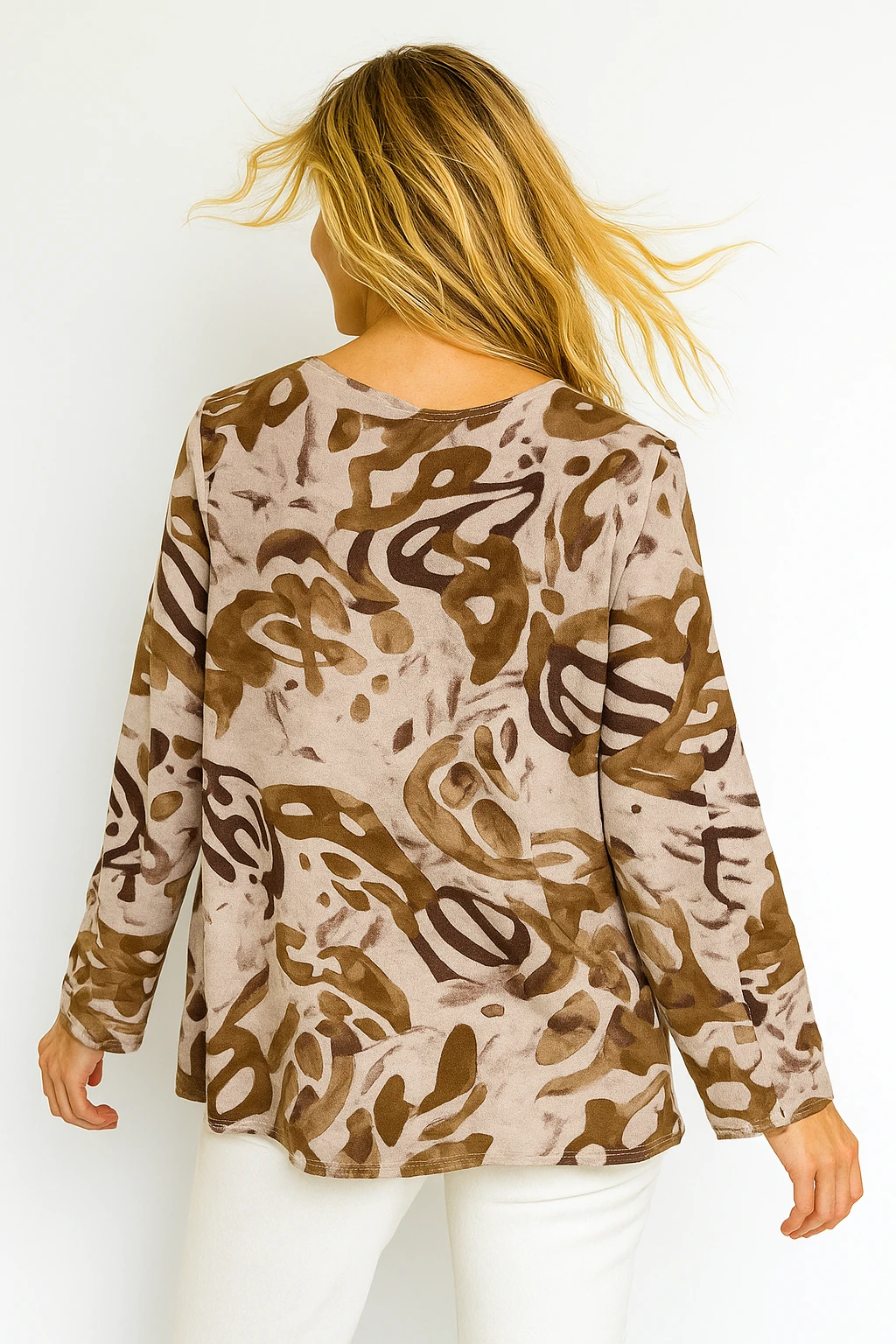 İtalyan Desenli Triko Bluz - BEJ