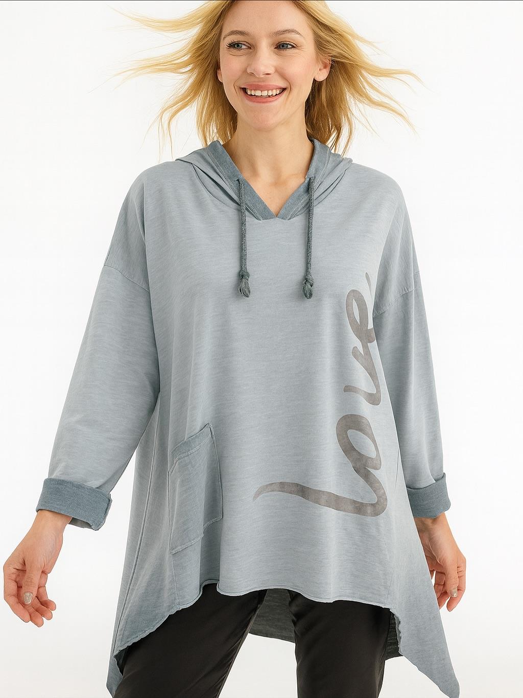 İtalyan Yazı Detaylı Nubuk Bluz - GRİ