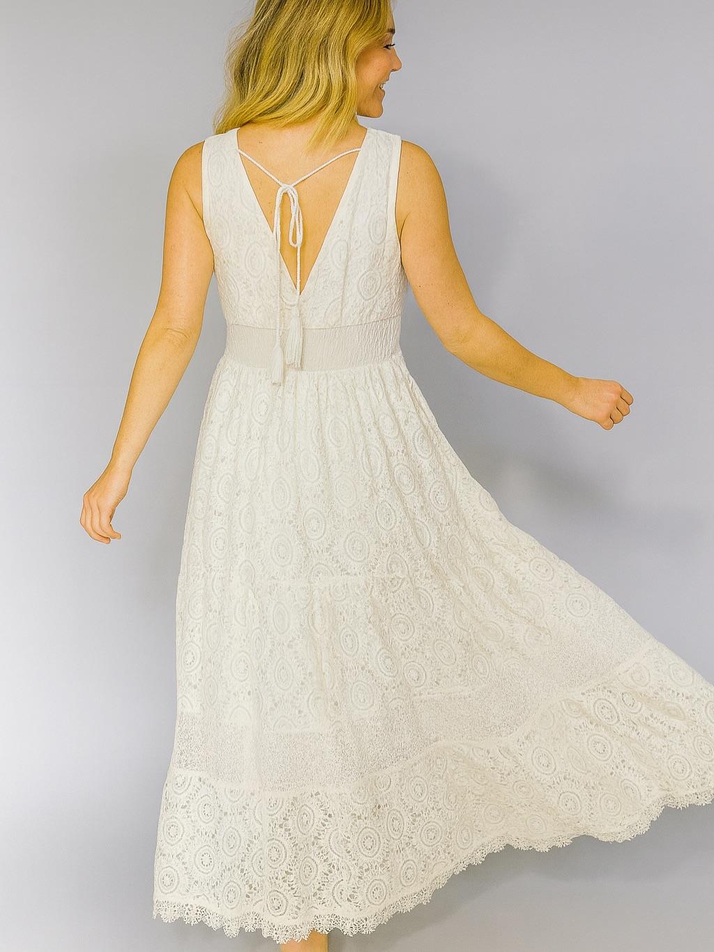 İtalyan Dantel Ponponlu Elbise - BEYAZ