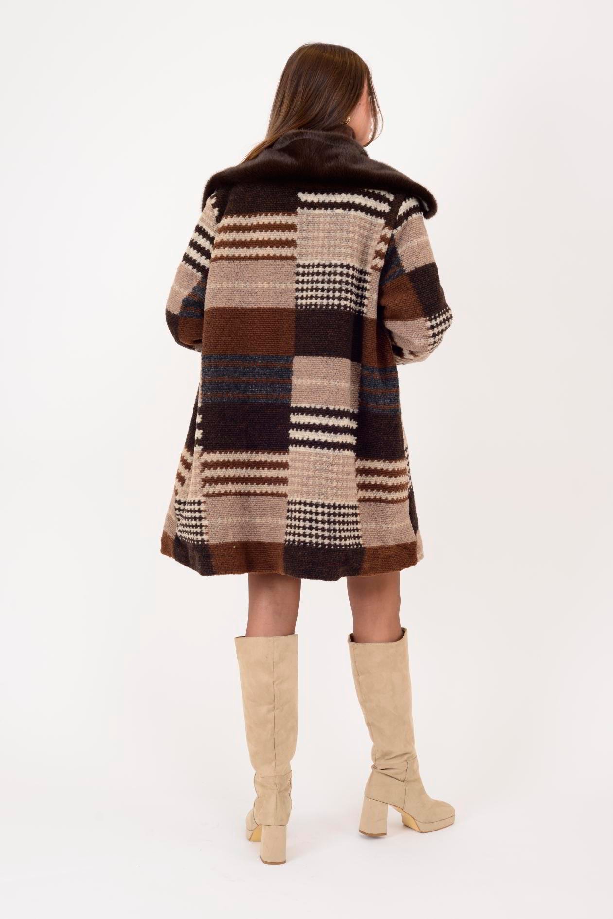 İtalyan Oduncu Desen Kürk Detaylı Keçe Kaban - VİZON