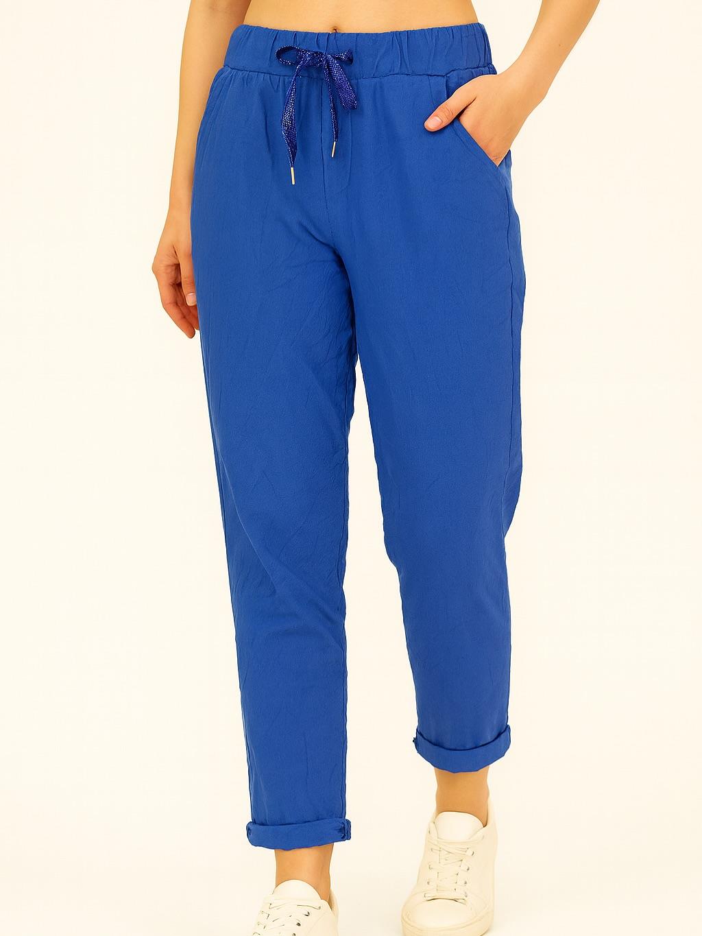 İtalyan Likralı Pantolon - SAKS MAVİ