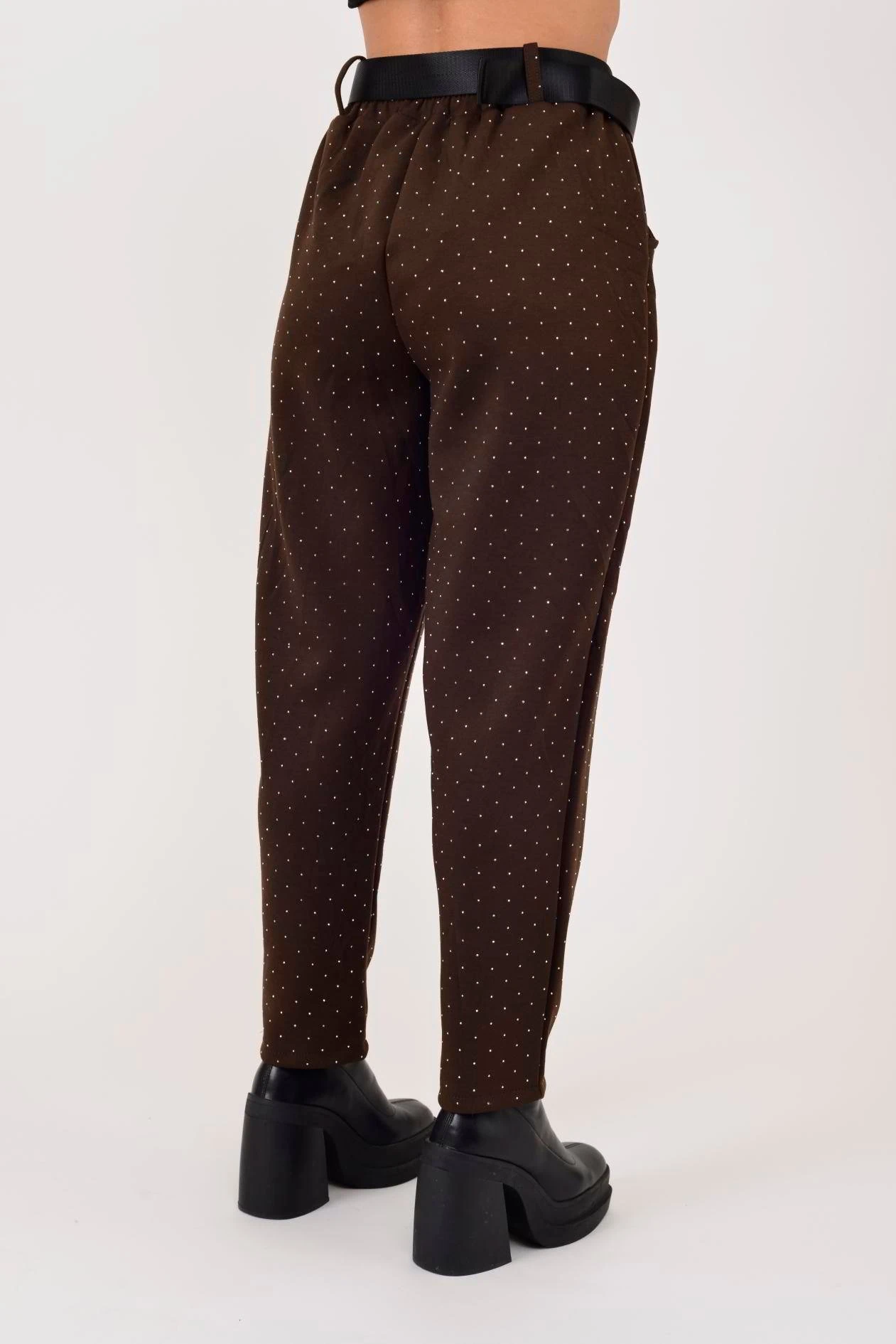 İtalyan Kemer Detaylı Taş İşlemeli Pantolon - KAHVERENGİ