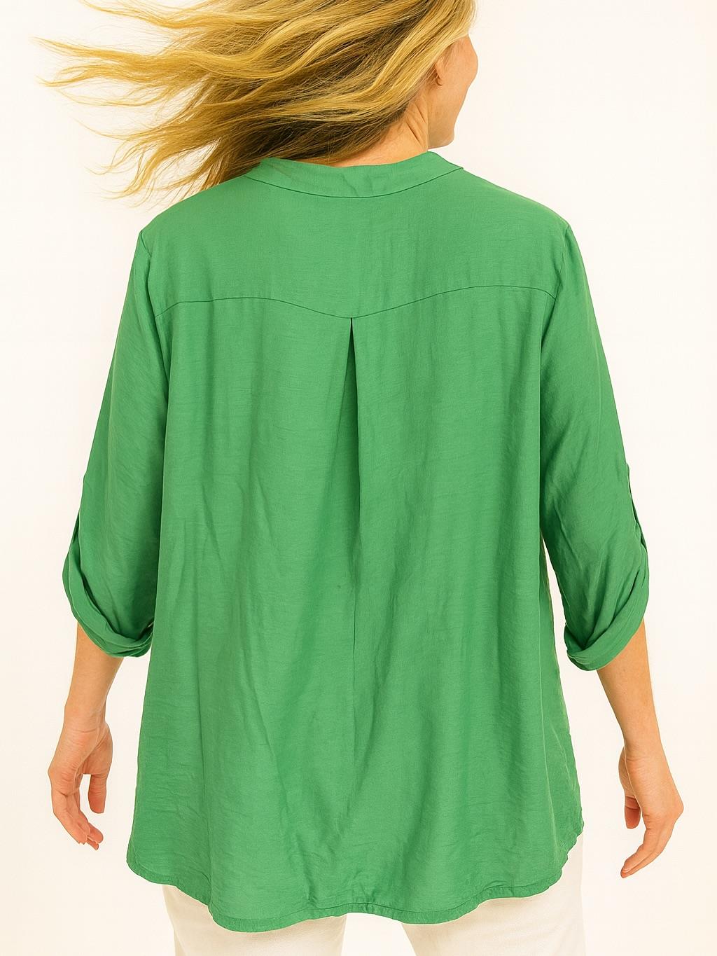 İtalyan Keten Varak Baskılı Bluz - YEŞİL