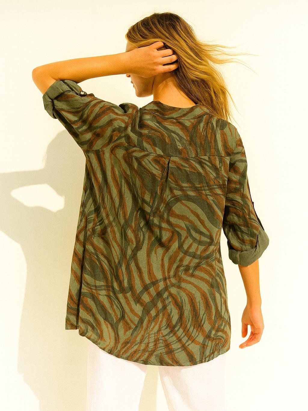 İtalyan Pamuk Keten Gömlek - HAKİ