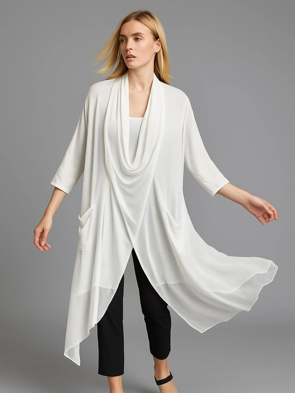 İtalyan Şal Yaka Tunik - BEYAZ