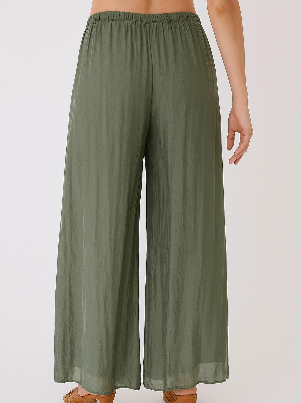 İtalyan İpek Pantolon - HAKİ