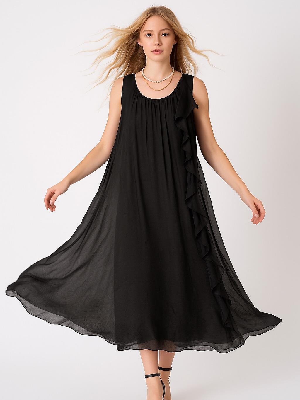 İtalyan İpek Elbise - SİYAH