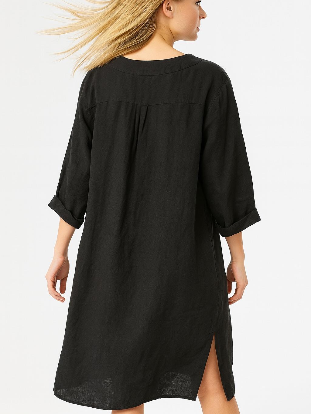 İtalyan Keten Elbise - SİYAH
