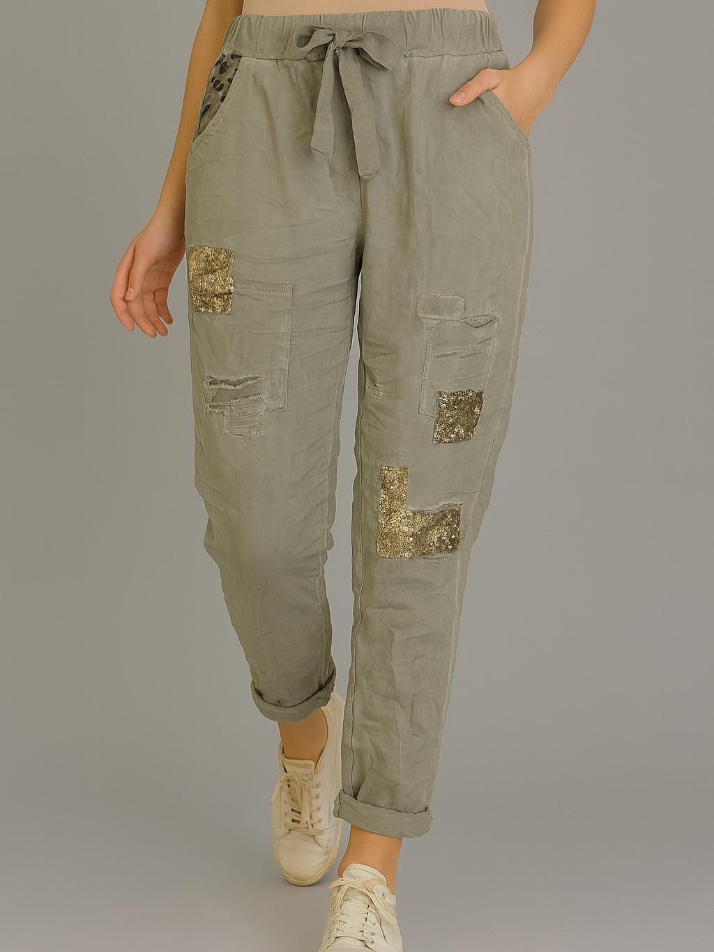 İtalyan Lepoar Desenli Likralı Pantolon - HAKİ