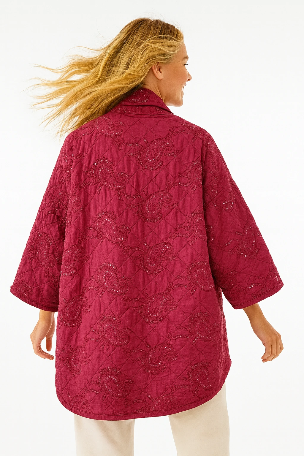 İtalyan Nakışlı Pul Payetli Kapitone Ceket - FUŞYA