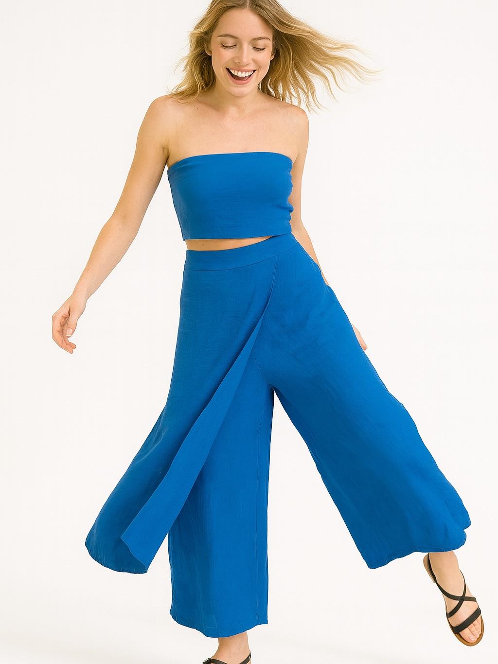 İtalyan Keten Kapaklı Pantolon - MAVİ