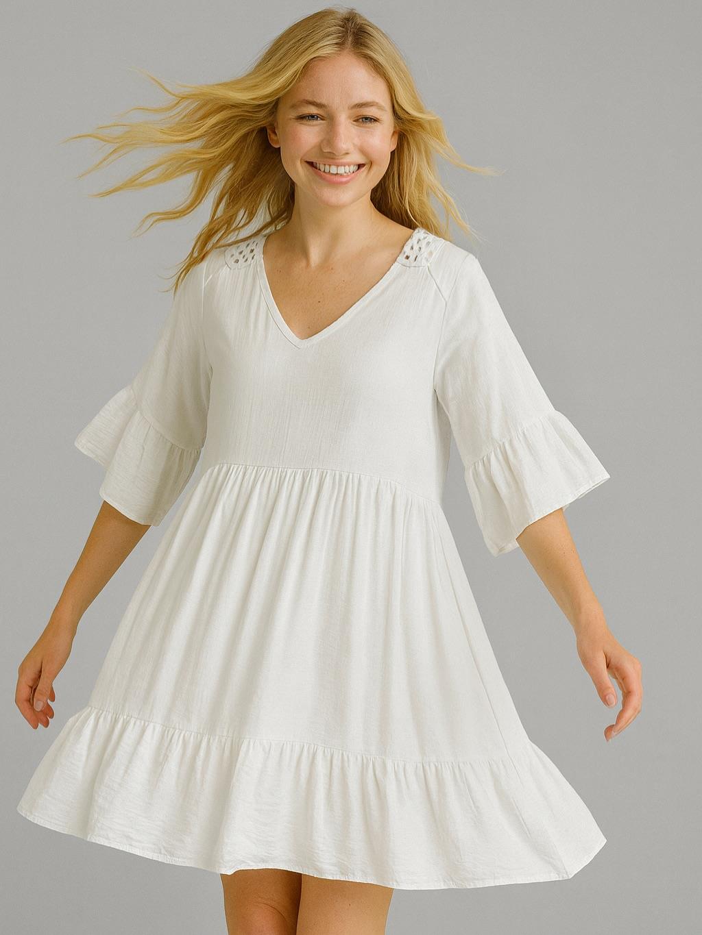 İtalyan Pamuklu Elbise - BEYAZ