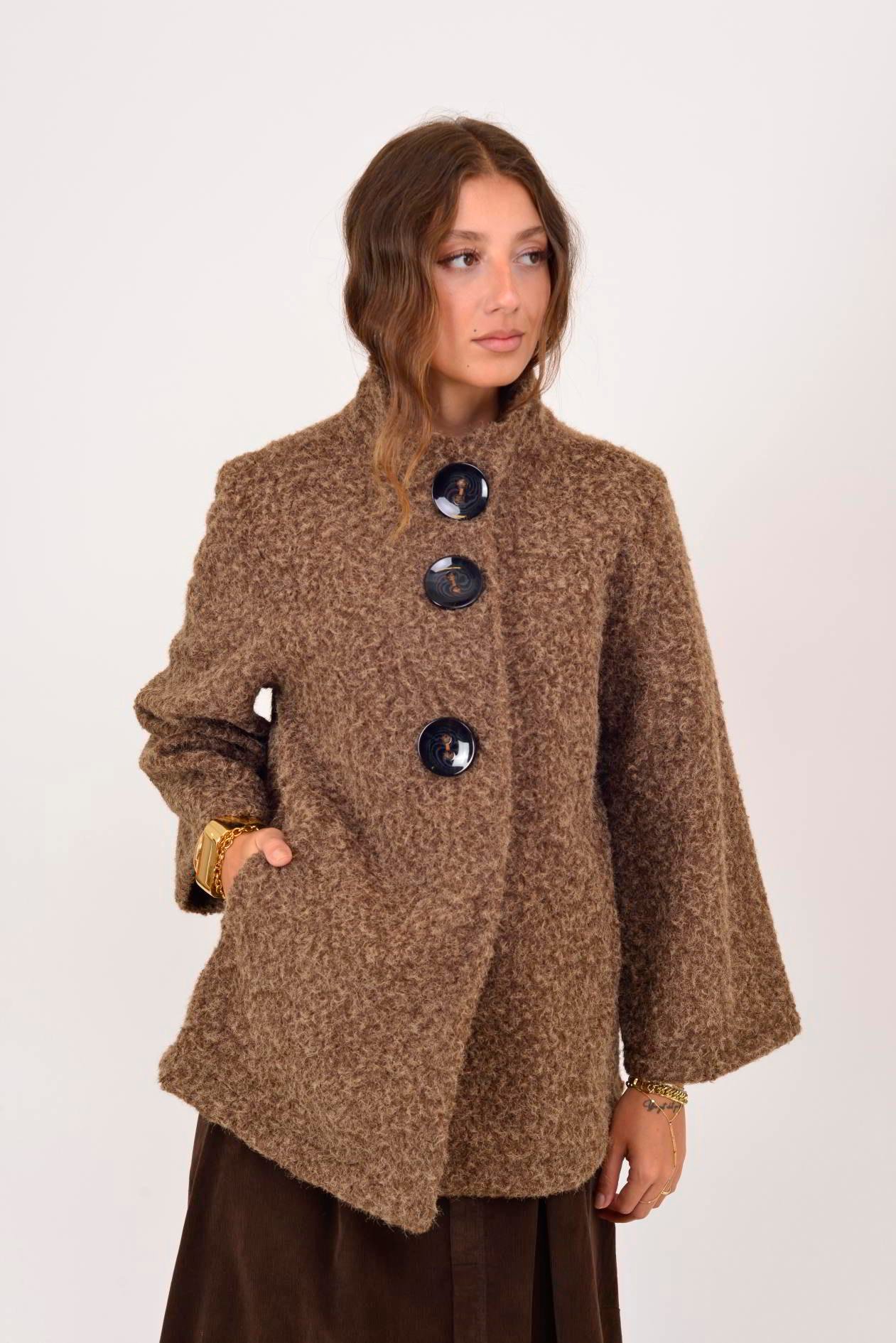 İtalyan Düğme Detaylı Keçe Ceket - KAHVERENGİ