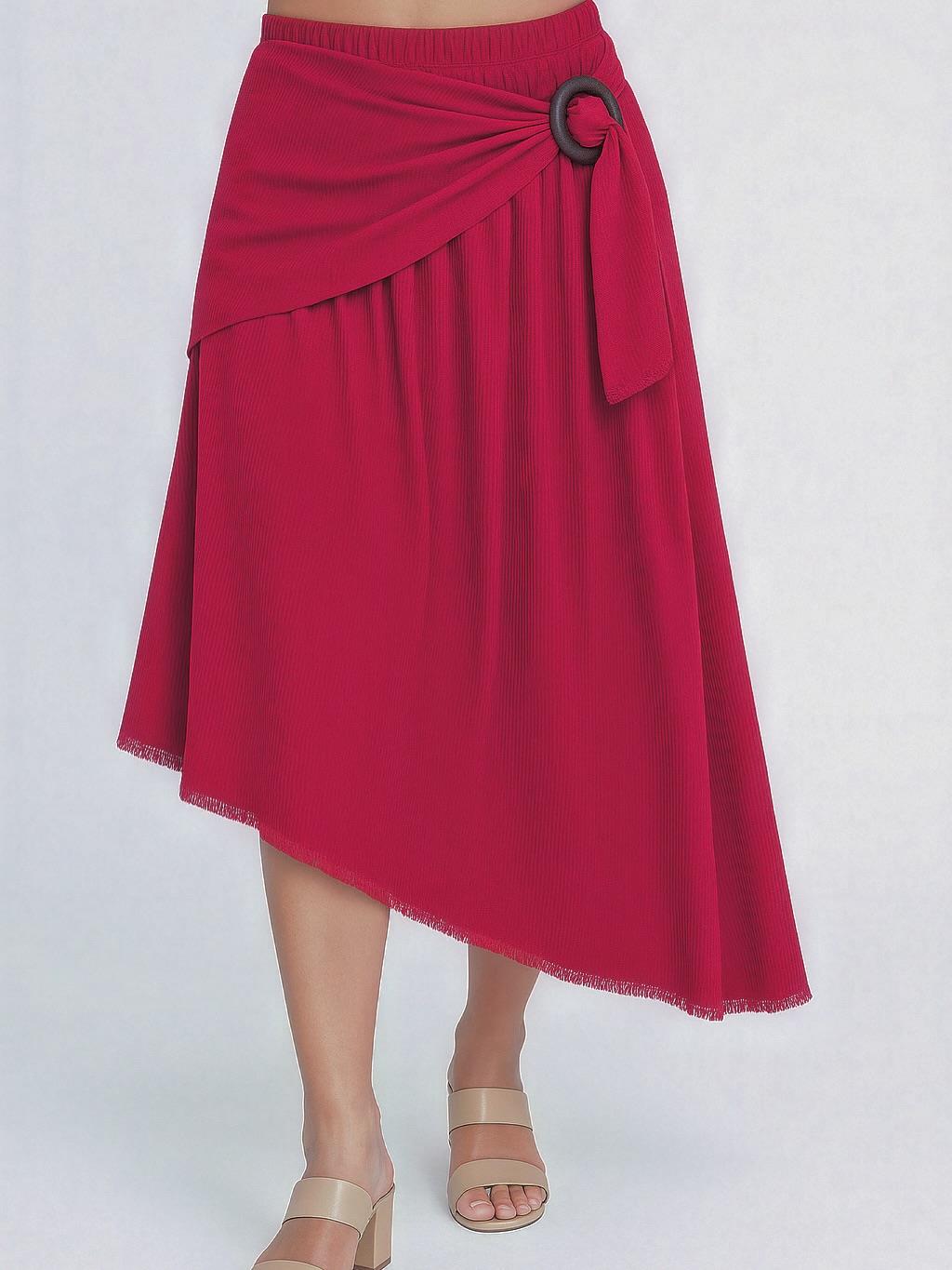 İtalyan Kadife Önden Bağlamalı Etek - BORDO