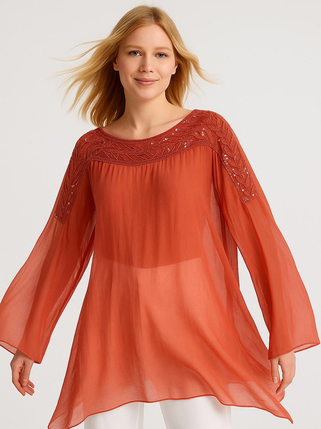 İtalyan İpek Bluz - KİREMİT