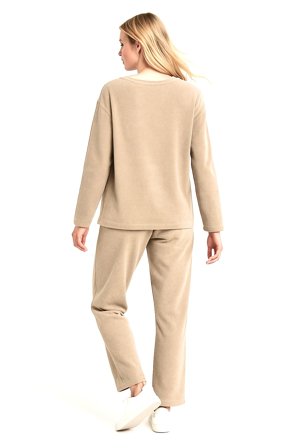 İtalyan V Yaka Yıldız Detaylı Kadife Takım - BEJ