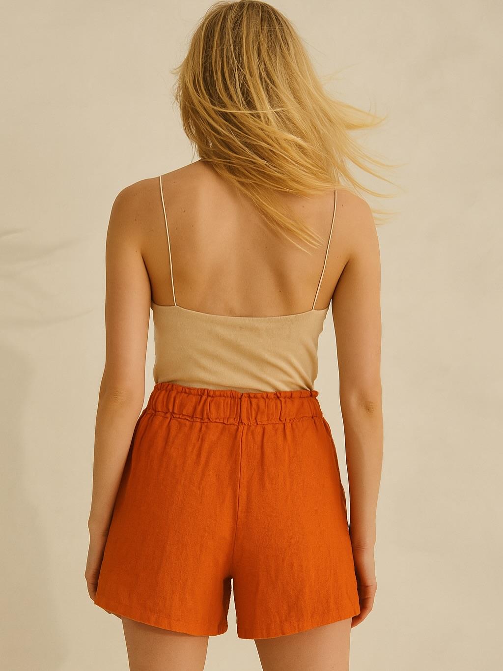 İtalyan Keten Şort - TURUNCU
