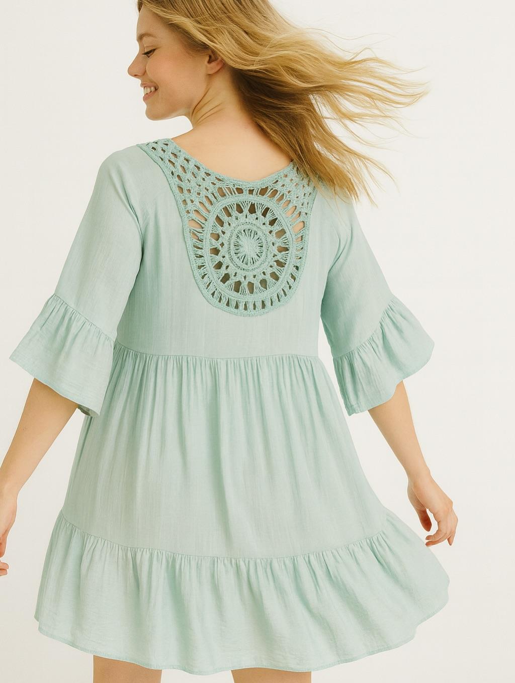 İtalyan Pamuklu Elbise - SU YEŞİLİ